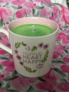 Gardenia Scented Floral Mug Candle - Pink & Green